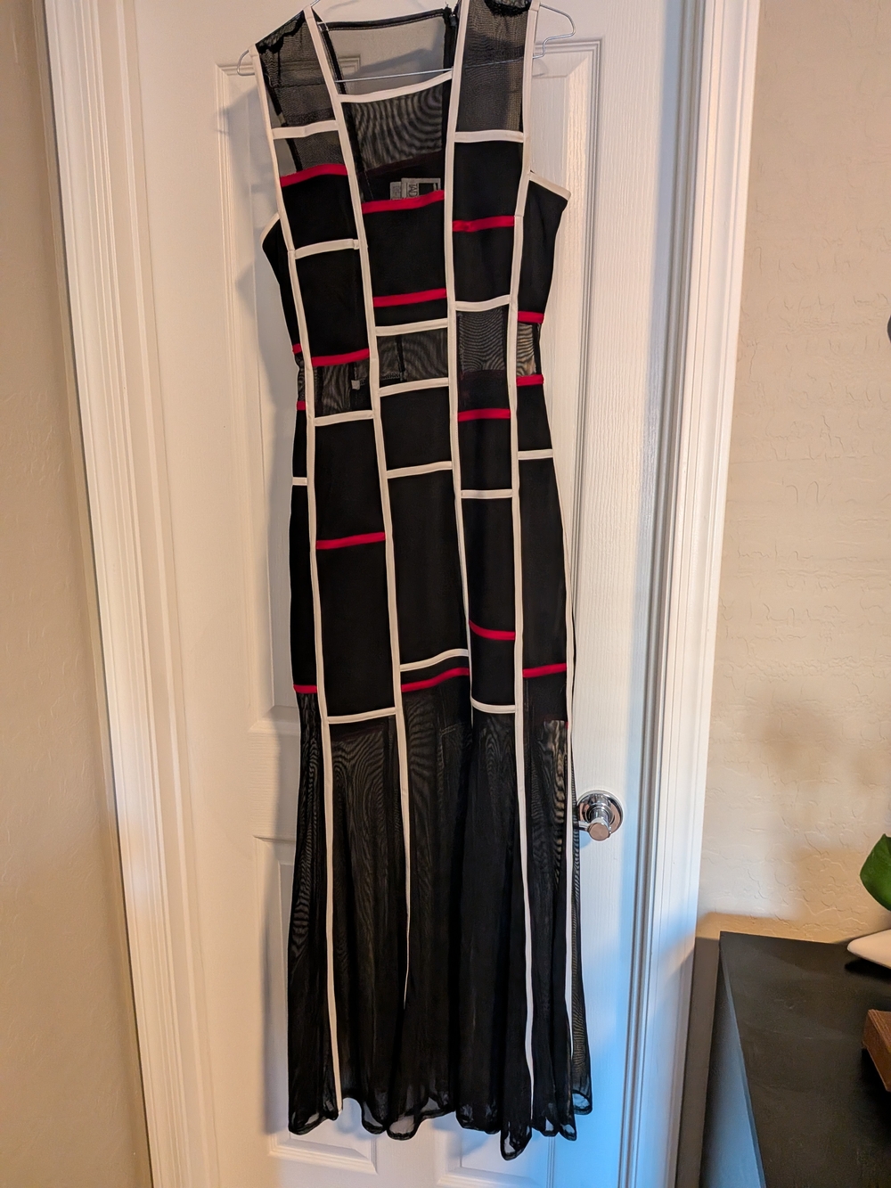 Black With White Tubing And Red Accents Saks 5th Ave. Dress.